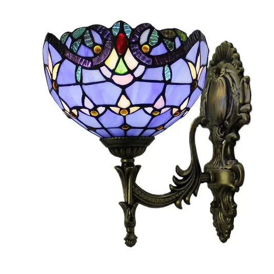 8inch Stained Glass Baroque Blue Lampshade Wall Lamp Tiffany Glass Sconce Classical Tiffany Lamp