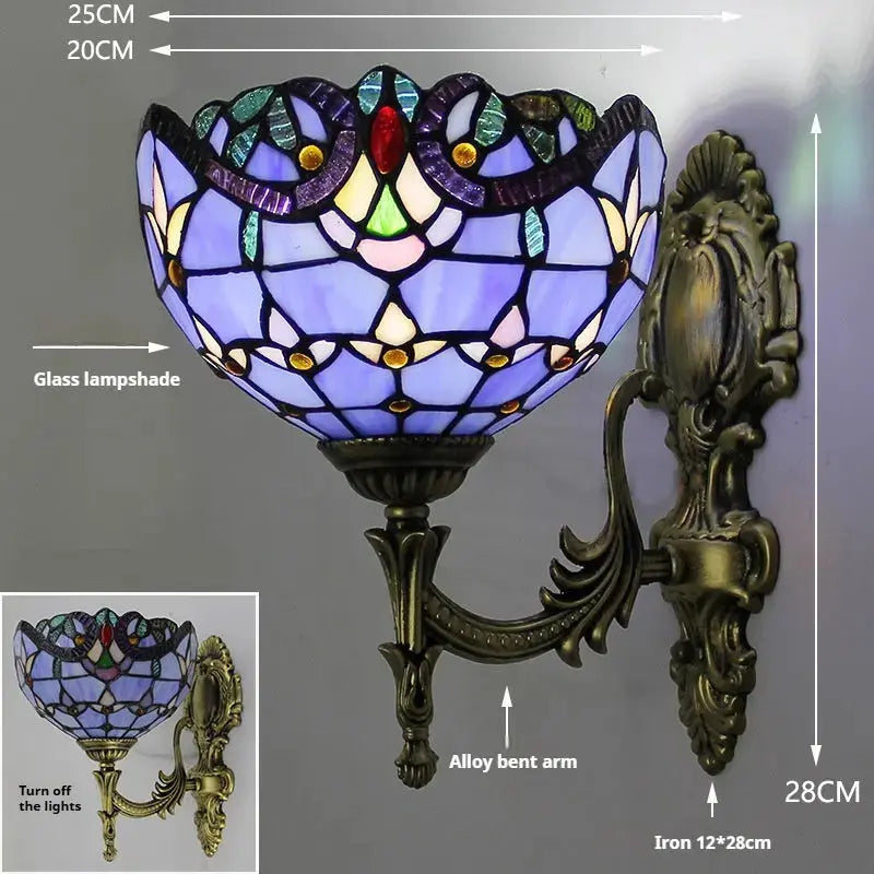 8inch Stained Glass Baroque Blue Lampshade Wall Lamp Tiffany Glass Sconce Classical Tiffany Lamp