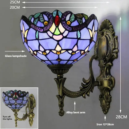 8inch Stained Glass Baroque Blue Lampshade Wall Lamp Tiffany Glass Sconce Classical Tiffany Lamp