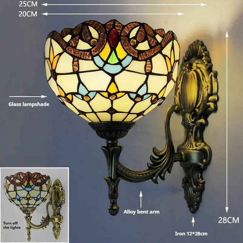 8inch Stained Glass Baroque Lampshade Tiffany Style Wall Lamps Sconce Classical Tiffany Lamp