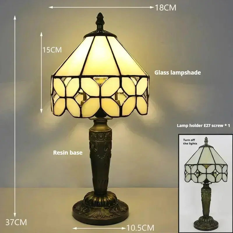 8inch Stained Glass Beige Flower Lampshade Antique Tiffany Style Table Lamps Classical Tiffany Lamp
