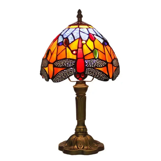 8inch Stained Glass Blue Floral Lampshade Bedside Light Tiffany Dragonfly Lamp Classical Tiffany Lamp