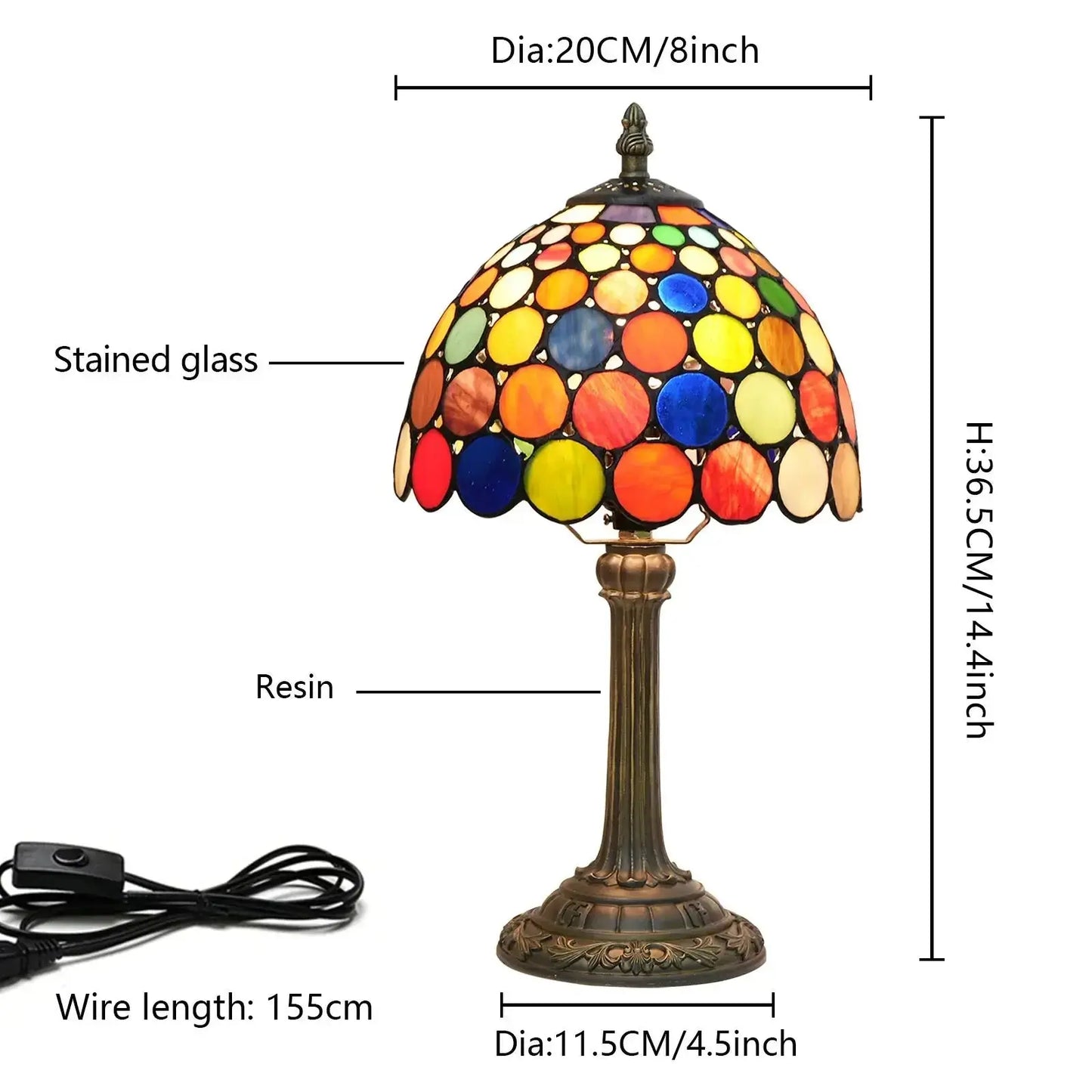 8inch Stained Glass Dazzling Round Lampshade Small Tiffany Table Lamps Classical Tiffany Lamp
