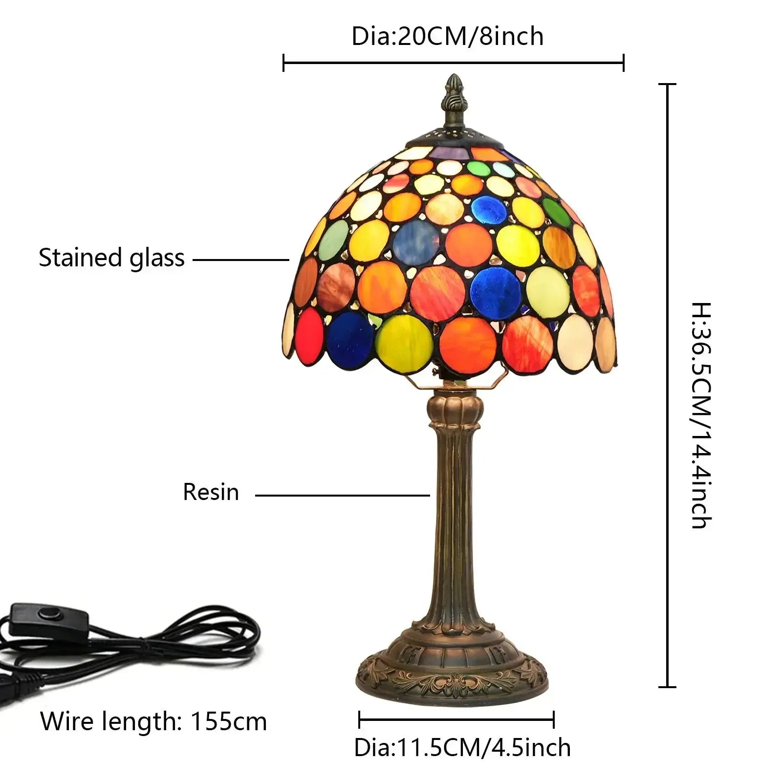 8inch Stained Glass Dazzling Round Lampshade Small Tiffany Table Lamps Classical Tiffany Lamp