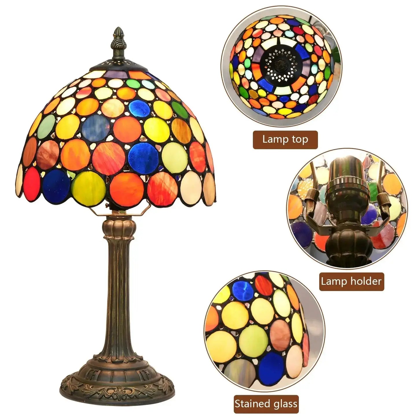 8inch Stained Glass Dazzling Round Lampshade Small Tiffany Table Lamps Classical Tiffany Lamp