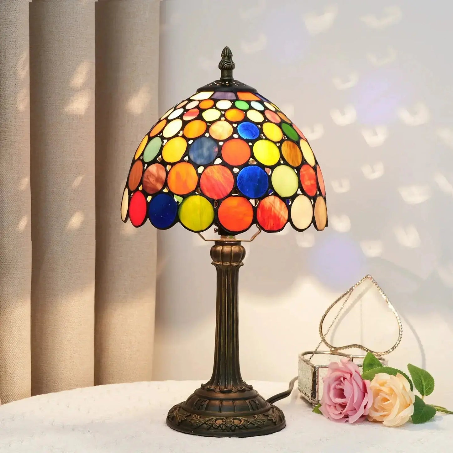 8inch Stained Glass Dazzling Round Lampshade Small Tiffany Table Lamps Classical Tiffany Lamp