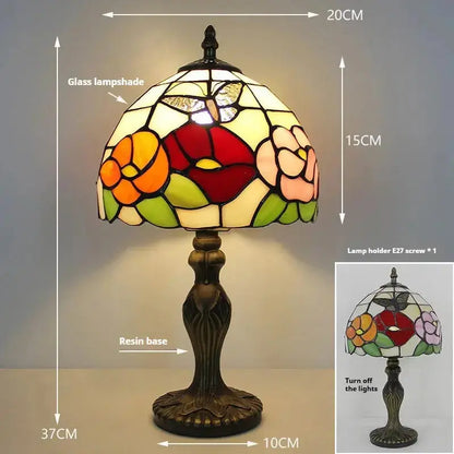 8inch Stained Glass Floral Lampshade Tiffany Style Butterfly Lamp Table Light Classical Tiffany Lamp