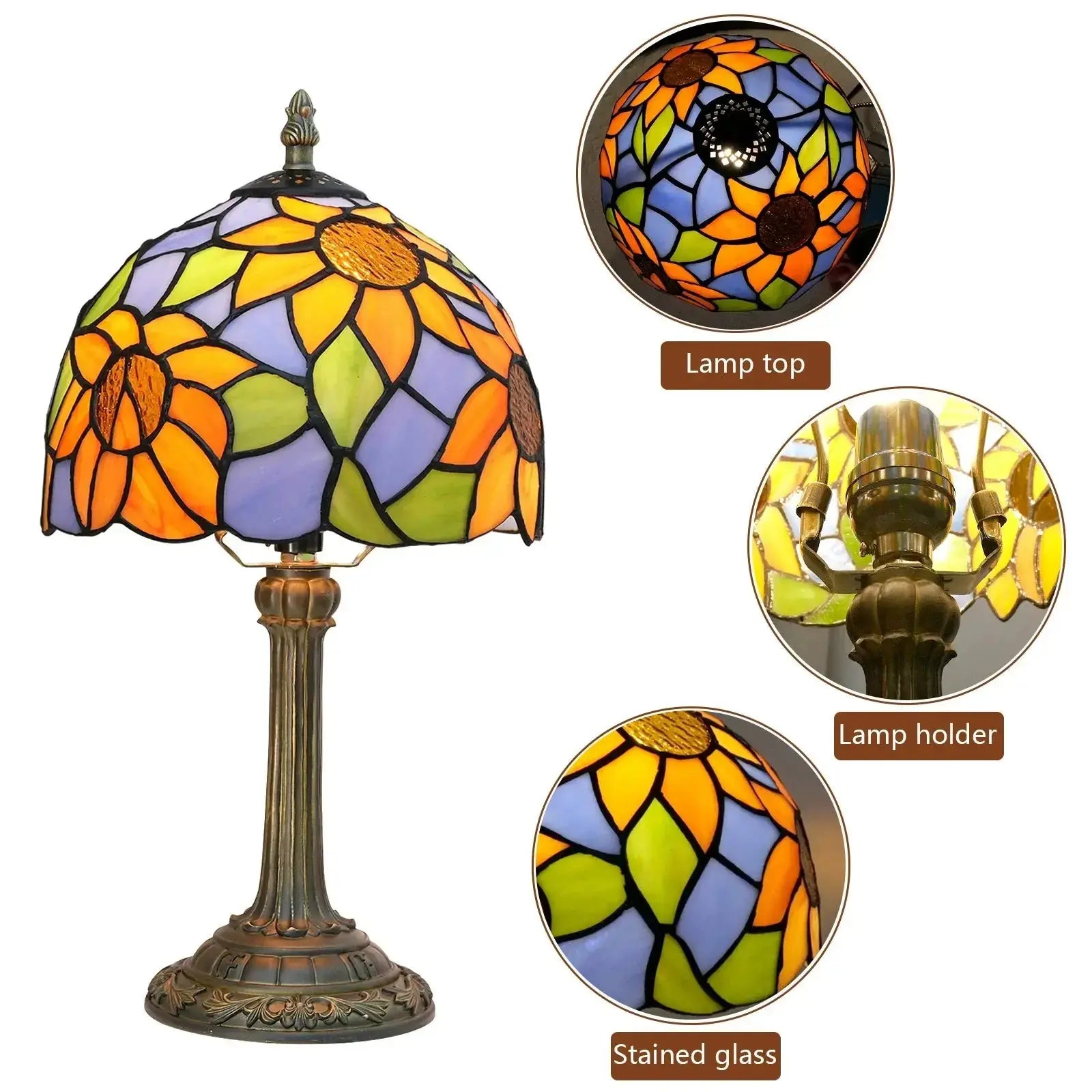 8inch Stained Glass Garden Lampshade Sunflower Tiffany Table Lamp Classical Tiffany Lamp