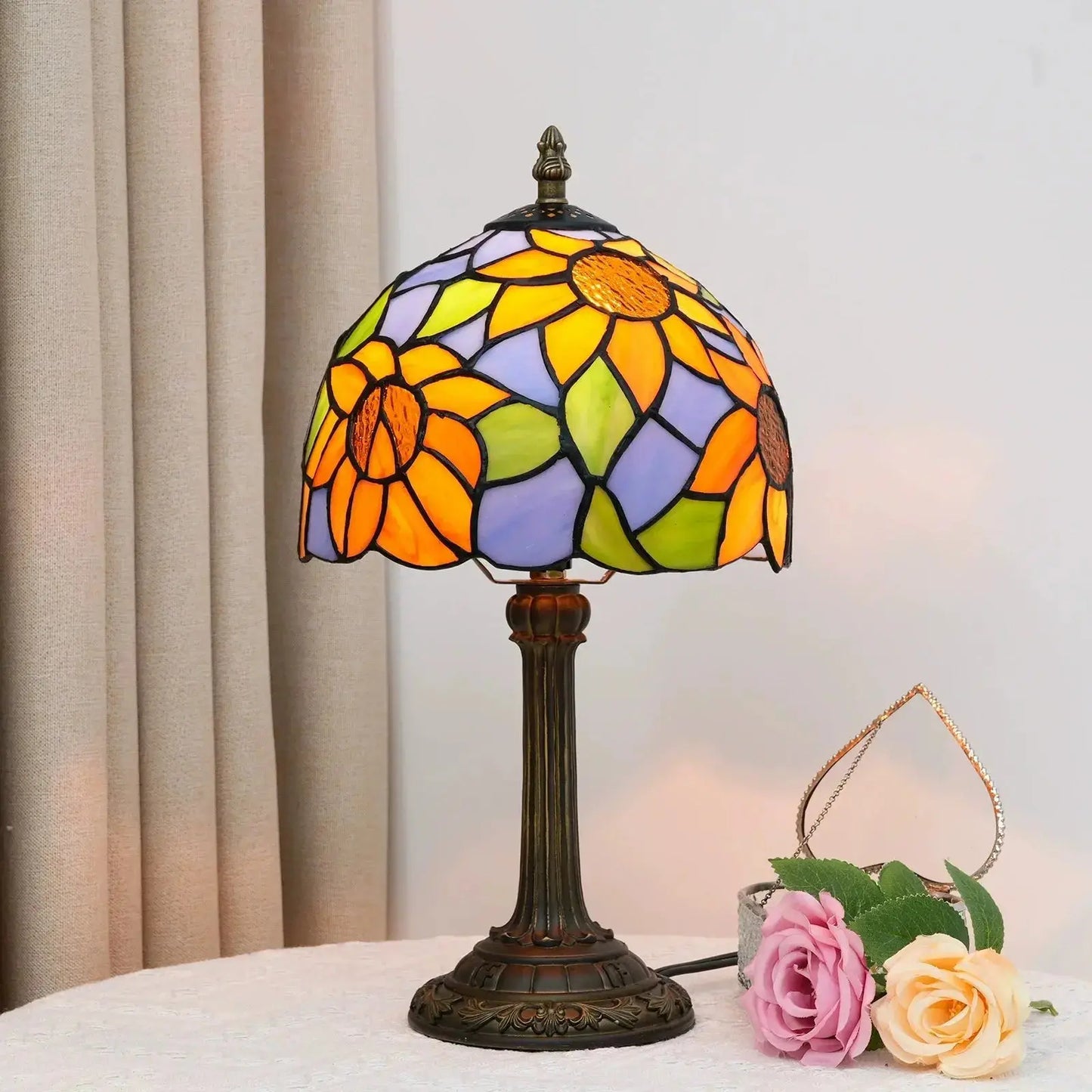 8inch Stained Glass Garden Lampshade Sunflower Tiffany Table Lamp Classical Tiffany Lamp