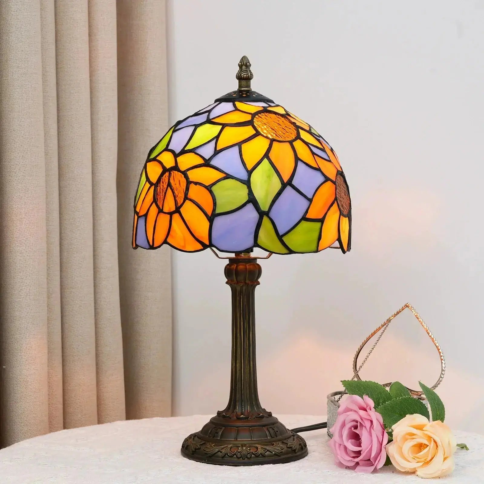 8inch Stained Glass Garden Lampshade Sunflower Tiffany Table Lamp Classical Tiffany Lamp