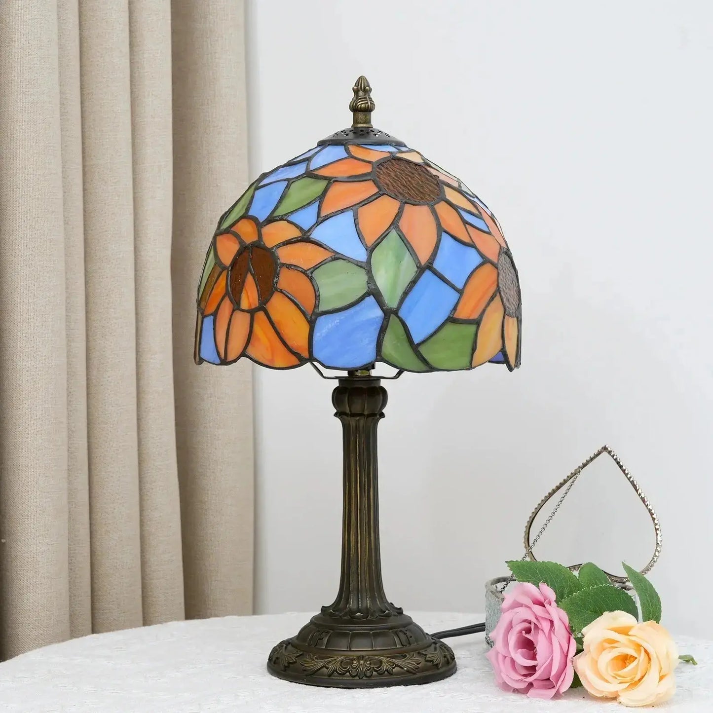 8inch Stained Glass Garden Lampshade Sunflower Tiffany Table Lamp Classical Tiffany Lamp