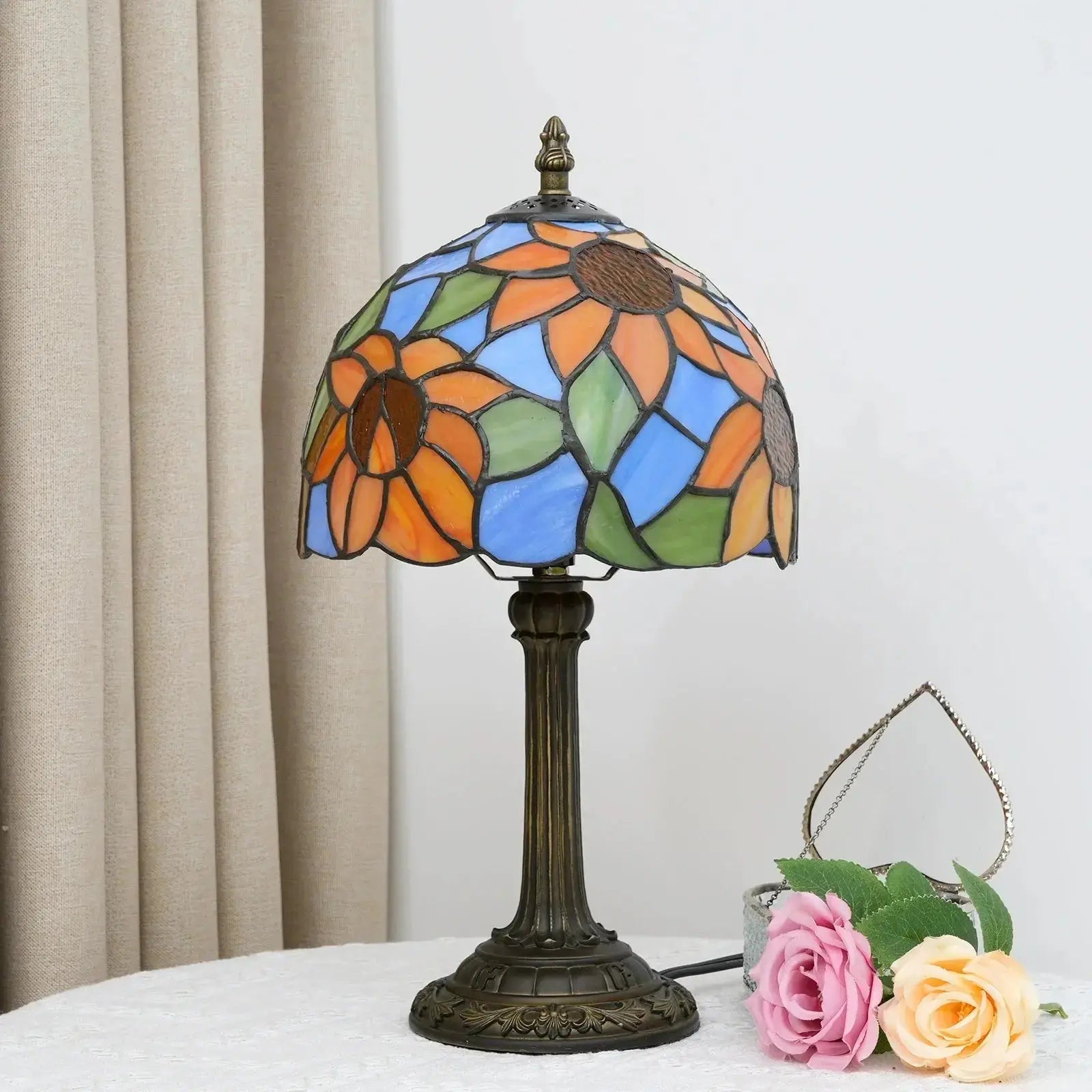 8inch Stained Glass Garden Lampshade Sunflower Tiffany Table Lamp Classical Tiffany Lamp