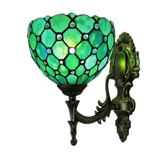 8inch Stained Glass Green Beads Lampshade Tiffany Sconce Antique Outdoor Wall Lights Classical Tiffany Lamp