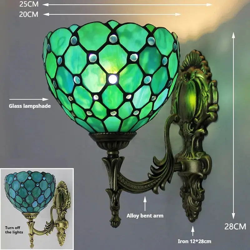 8inch Stained Glass Green Beads Lampshade Tiffany Sconce Antique Outdoor Wall Lights Classical Tiffany Lamp