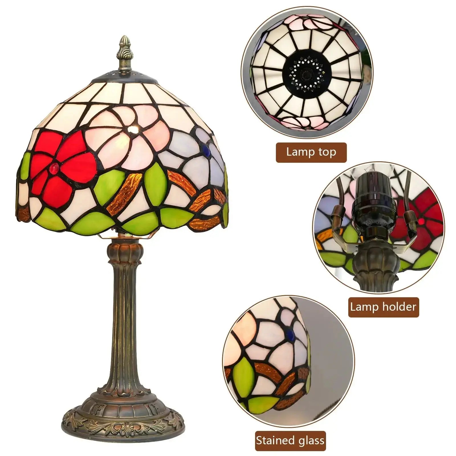 8inch Stained Glass Morning Glory Lampshade Bedside Light Small Tiffany Style Table Lamps Classical Tiffany Lamp