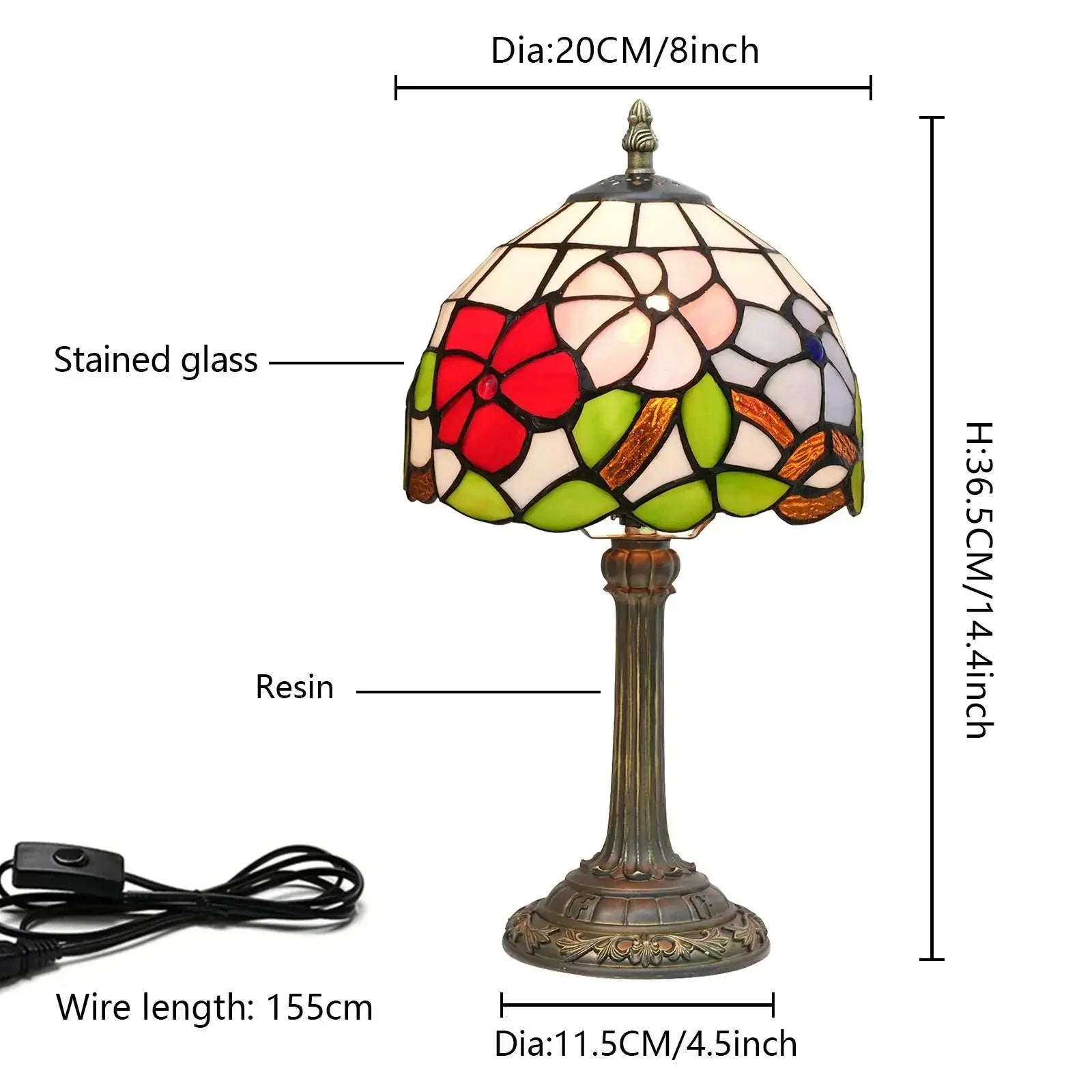 8inch Stained Glass Morning Glory Lampshade Bedside Light Small Tiffany Style Table Lamps Classical Tiffany Lamp