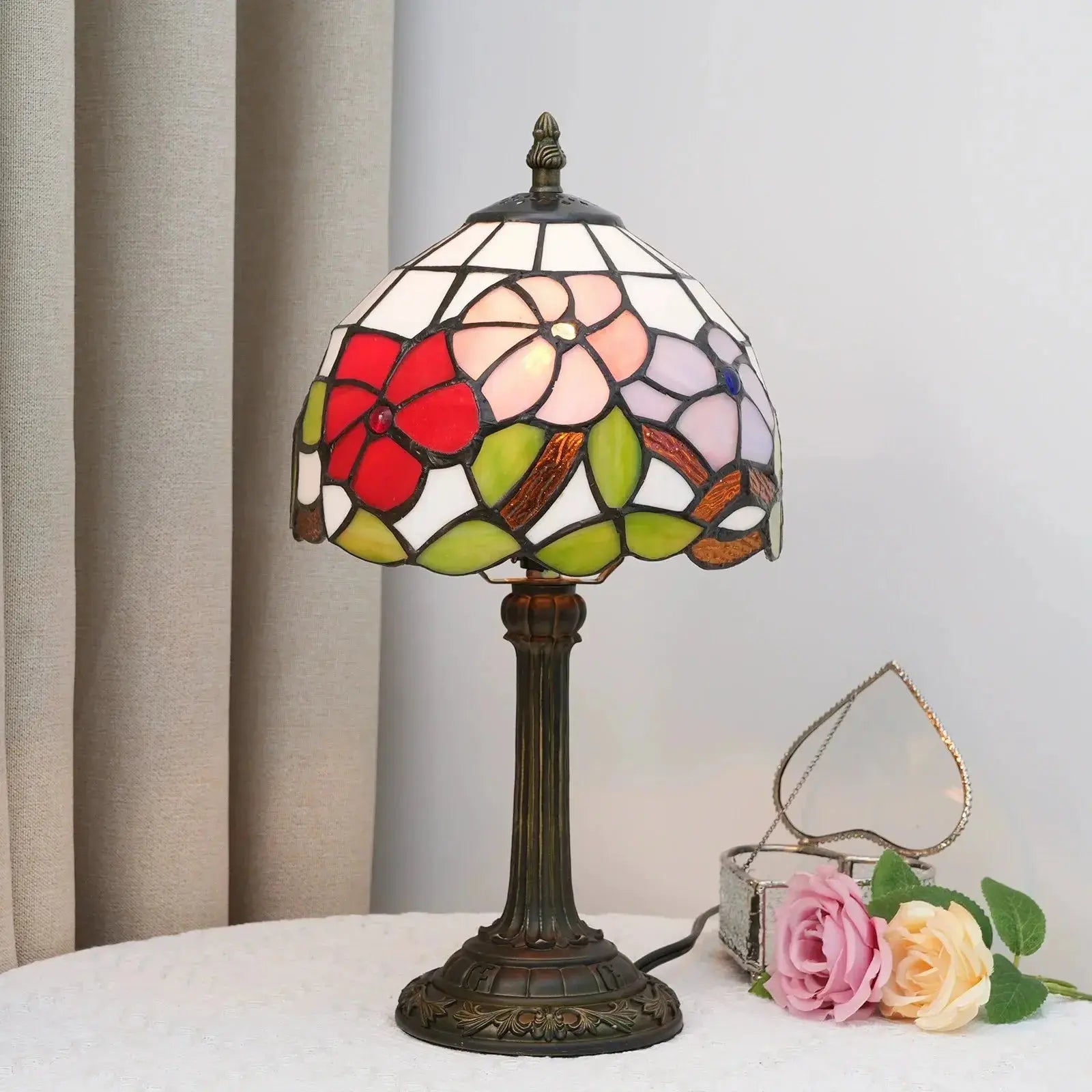 8inch Stained Glass Morning Glory Lampshade Bedside Light Small Tiffany Style Table Lamps Classical Tiffany Lamp