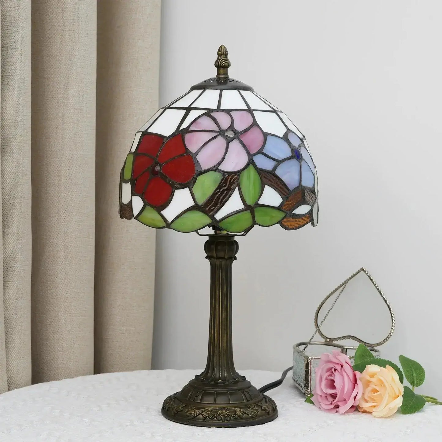 8inch Stained Glass Morning Glory Lampshade Bedside Light Small Tiffany Style Table Lamps Classical Tiffany Lamp