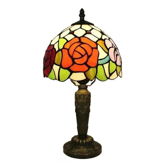 8inch Tiffany Lamp Rose Table Light with Stained Glass Bead Flower Lampshade Classical Tiffany Lamp