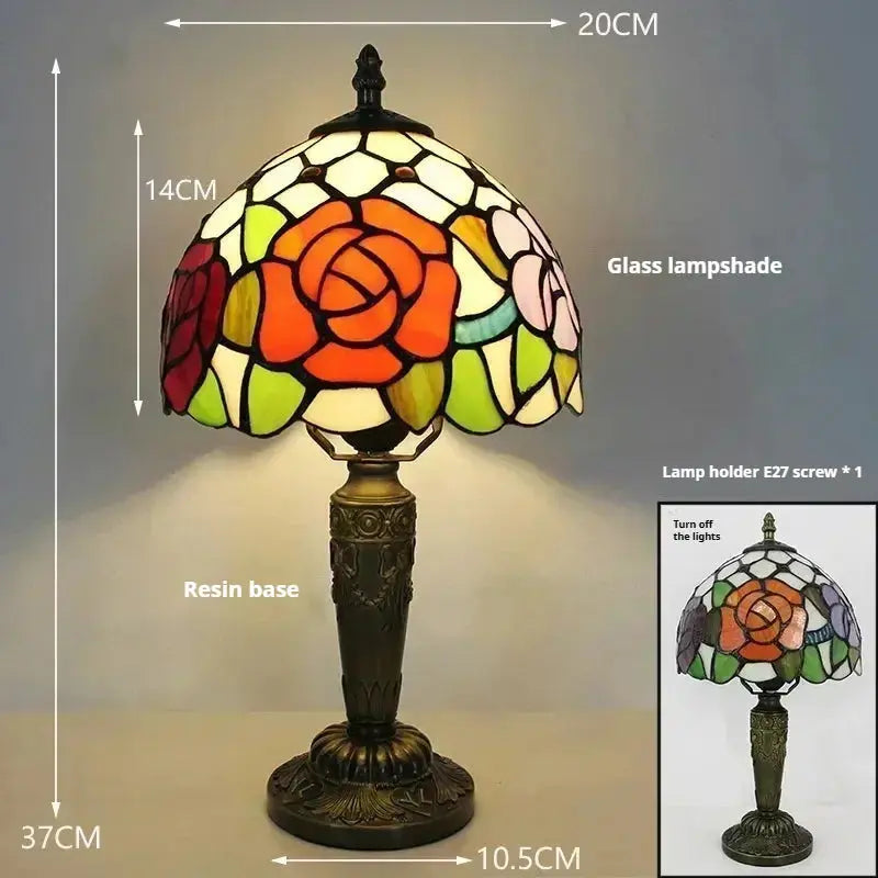 8inch Tiffany Lamp Rose Table Light with Stained Glass Bead Flower Lampshade Classical Tiffany Lamp