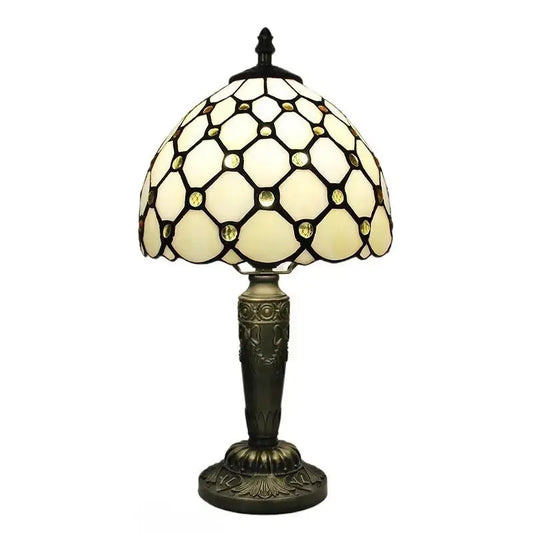 8inch Tiffany Style Stained Glass Table Lamp with Beige Bead Lampshade Classical Tiffany Lamp