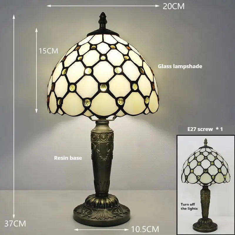 8inch Tiffany Style Stained Glass Table Lamp with Beige Bead Lampshade Classical Tiffany Lamp