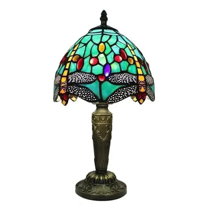 8inch Stained Glass Pastoral Flower Lampshade Tiffany Dragonfly Table Lamp Classical Tiffany Lamp