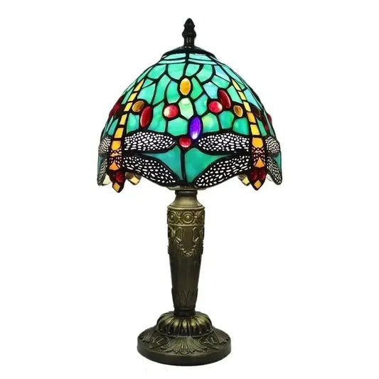 8inch Stained Glass Pastoral Flower Lampshade Tiffany Dragonfly Table Lamp Classical Tiffany Lamp