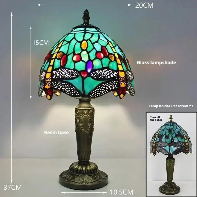 8inch Stained Glass Pastoral Flower Lampshade Tiffany Dragonfly Table Lamp Classical Tiffany Lamp