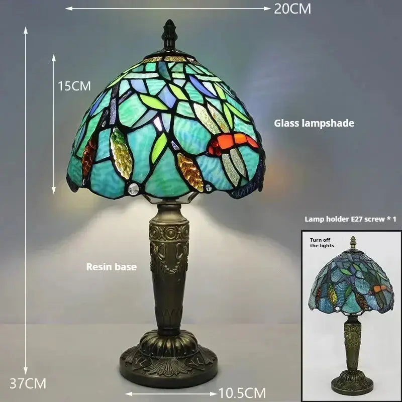 8inch Stained Glass Green Flower Lampshade Small Tiffany Lights Desk Lamp Classical Tiffany Lamp