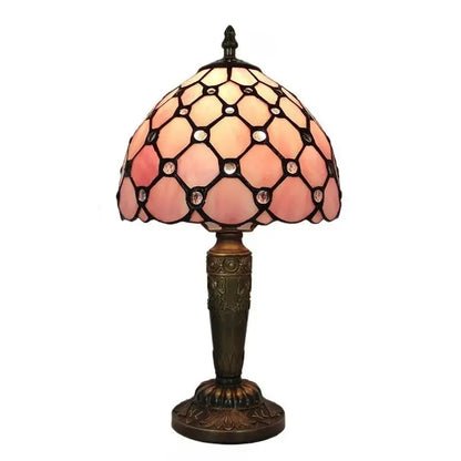 8inch Stained Glass Pastoral Floral Bead Lampshade Vintage Pink Tiffany Lamp Classical Tiffany Lamp