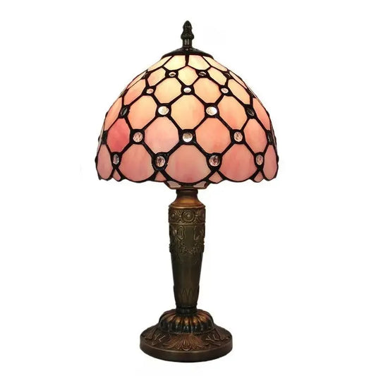 8inch Stained Glass Pastoral Floral Bead Lampshade Vintage Pink Tiffany Lamp Classical Tiffany Lamp