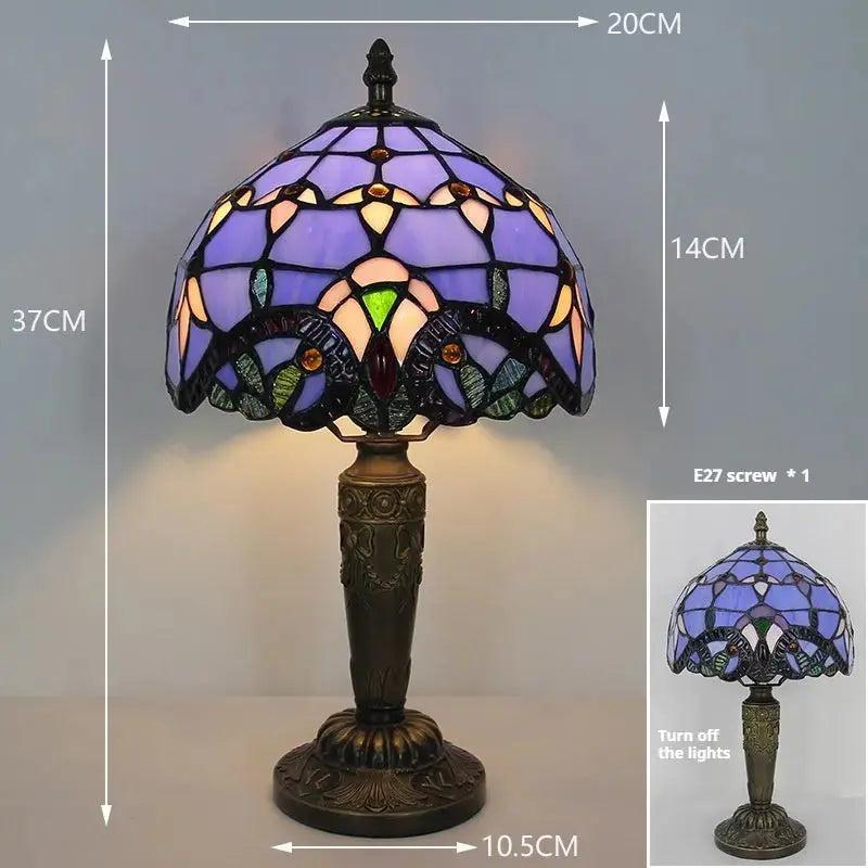 8inch Stained Glass Table Lamp Blue Baroque Lampshade Tiffany Desk Light Classical Tiffany Lamp