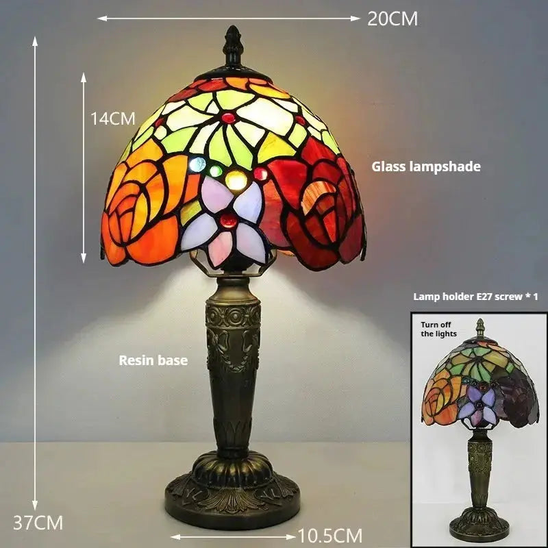 8inch Stained Glass Pastoral Flower Floral Lampshade Tiffany Style Table Lamps for Sale Classical Tiffany Lamp