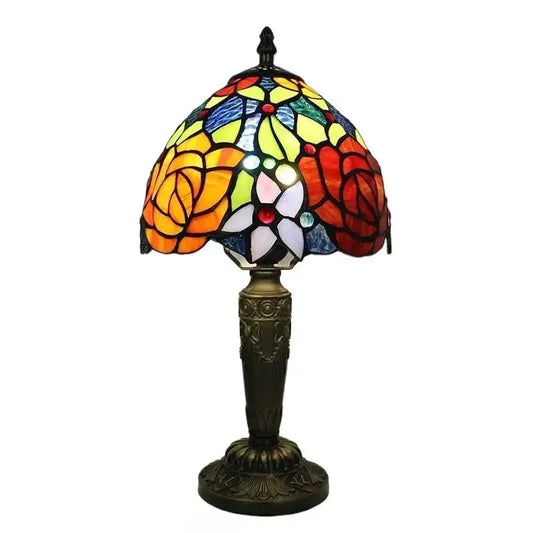 8inch Tiffany Table Lamp with Stained Glass Pastoral Flower Floral Lampshade Classical Tiffany Lamp