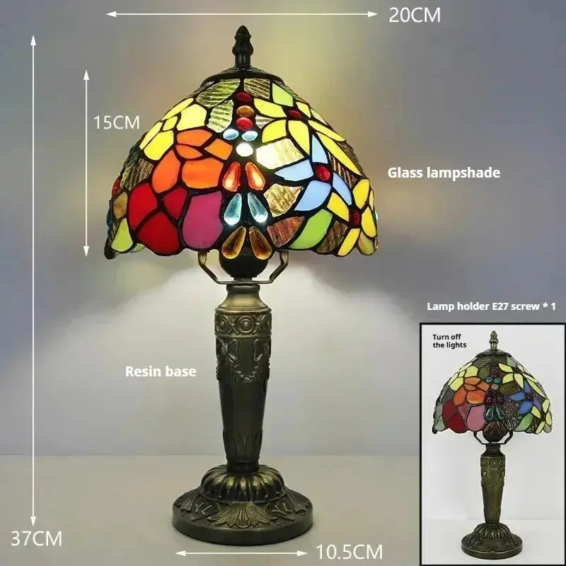 8inch Tiffany Night Lamp with Stained Glass Flower Rose Lampshade Classical Tiffany Lamp