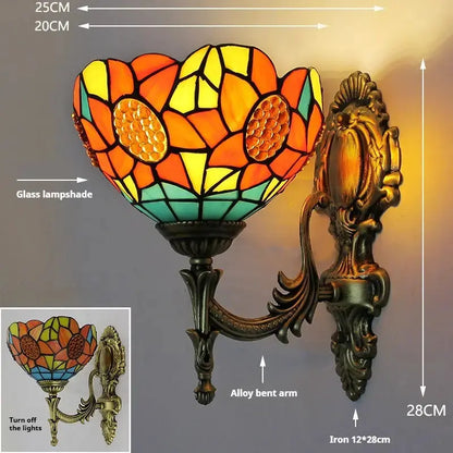8inch Stained Glass Pastoral Flowers Lampshade Tiffany Traditional Outdoor Wall Lights Classical Tiffany Lamp