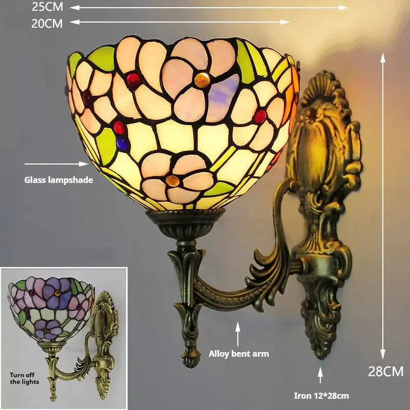 8inch Stained Glass Pastoral Four-leaf Flower Lampshade Tiffany Victorian Wall Lights Sconce Classical Tiffany Lamp