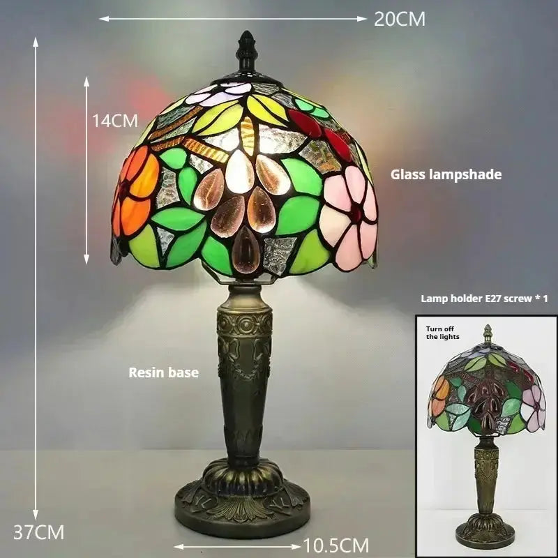 8inch Stained Glass Pastoral Grapes Flower Lampshade Tiffany Style Bedside Lamps Classical Tiffany Lamp