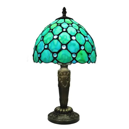 8inch Antique Stained Glass Bead Lampshade Tiffany Lamp Green Table Light Classical Tiffany Lamp