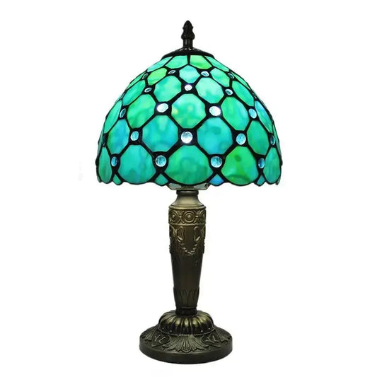 8inch Antique Stained Glass Bead Lampshade Tiffany Lamp Green Table Light Classical Tiffany Lamp