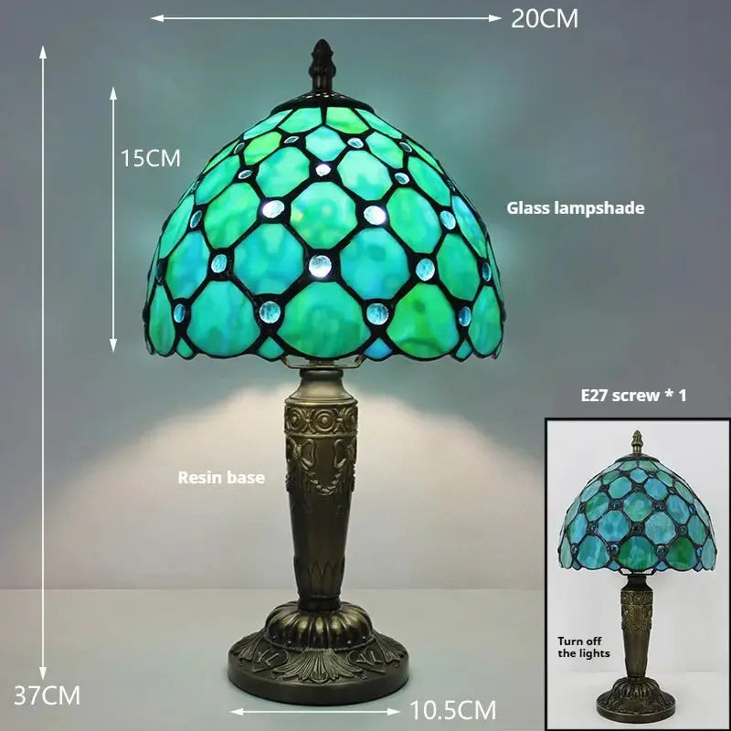 8inch Antique Stained Glass Bead Lampshade Tiffany Lamp Green Table Light Classical Tiffany Lamp