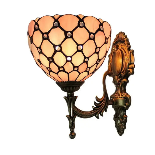 8inch Stained Glass Pastoral Pink Beads Tiffany Sconce Mid Century Wall Lamp Classical Tiffany Lamp