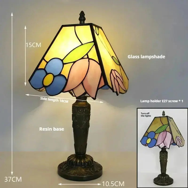8inch Tiffany Style Table Lamps With Stained Glass Square Rose Lampshade Classical Tiffany Lamp