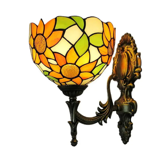 8inch Stained Glass Pastoral Sunflower Lampshade Tiffany Wall Sconce Classic Wall Lights Classical Tiffany Lamp