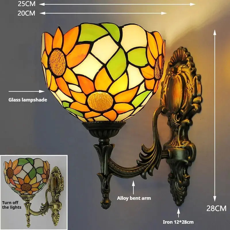 8inch Stained Glass Pastoral Sunflower Lampshade Tiffany Wall Sconce Classic Wall Lights Classical Tiffany Lamp