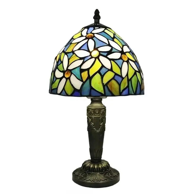 8inch Stained Glass Tiffany Style Lamp with White Floral Lampshade Classical Tiffany Lamp