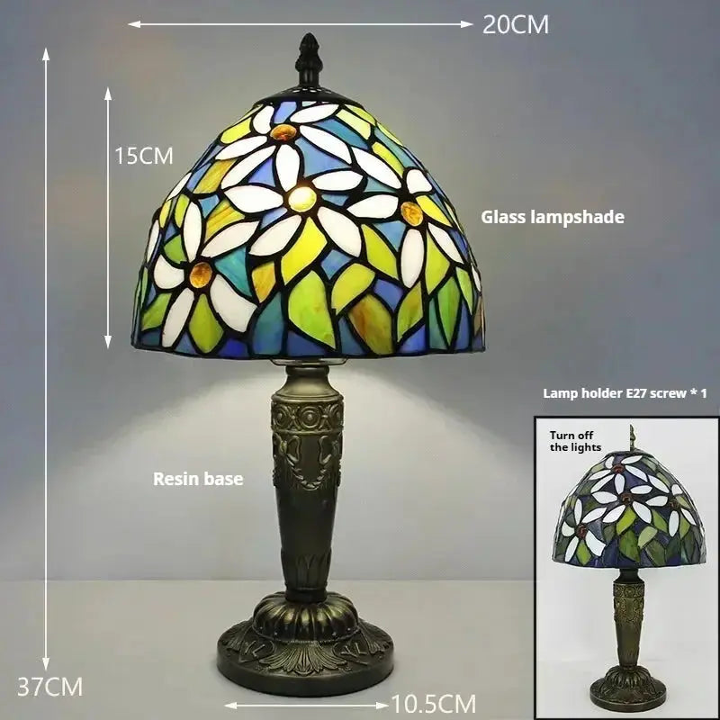 8inch Stained Glass Tiffany Style Lamp with White Floral Lampshade Classical Tiffany Lamp