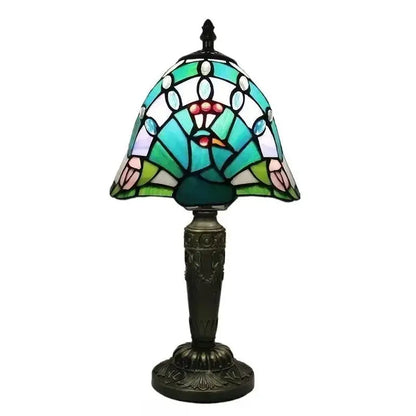 8inch Stained Glass Peacock Floral Lampshade Desk Tiffany Lamps Table Light Classical Tiffany Lamp