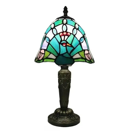 8inch Stained Glass Peacock Floral Lampshade Desk Tiffany Lamps Table Light Classical Tiffany Lamp